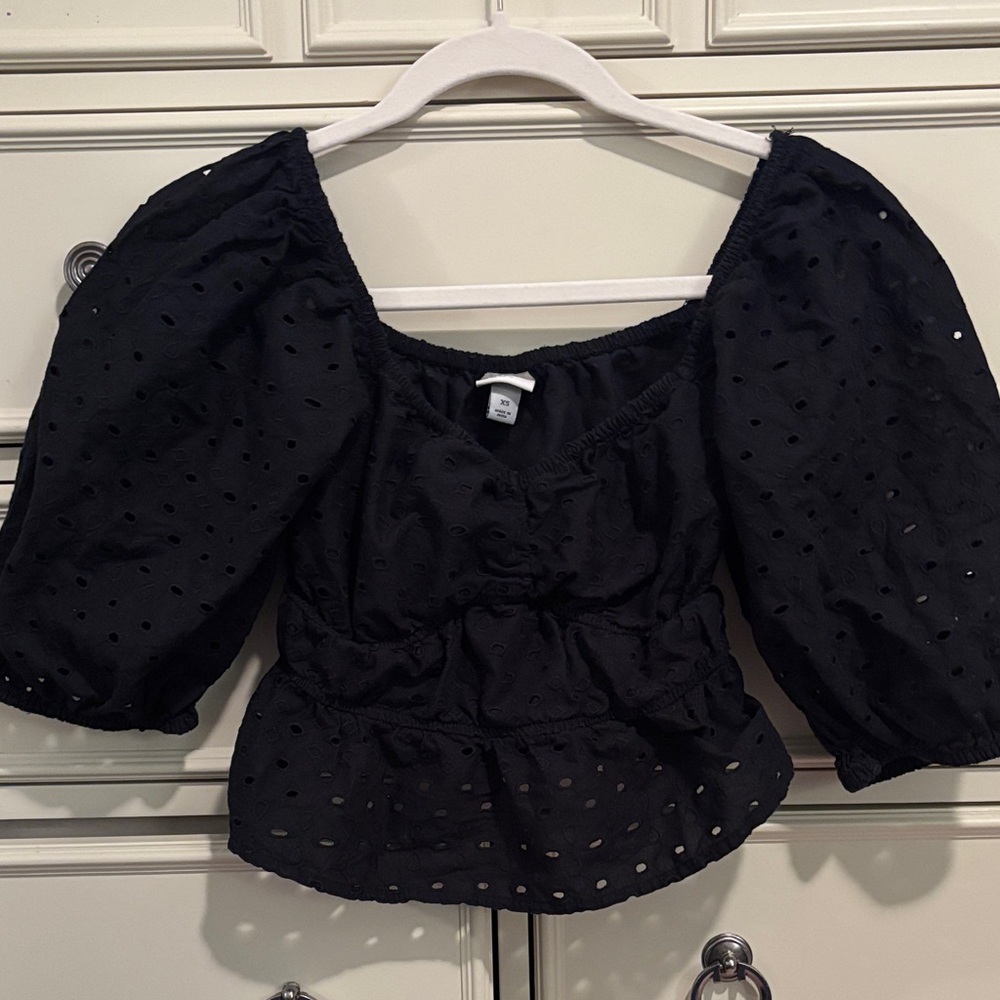 a new day Black Eyelet Blouse